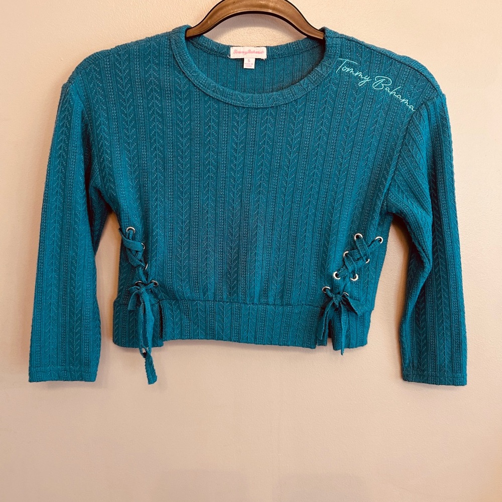 Tommy Bahama Top Size 5 Crop Teal Knit Shirt